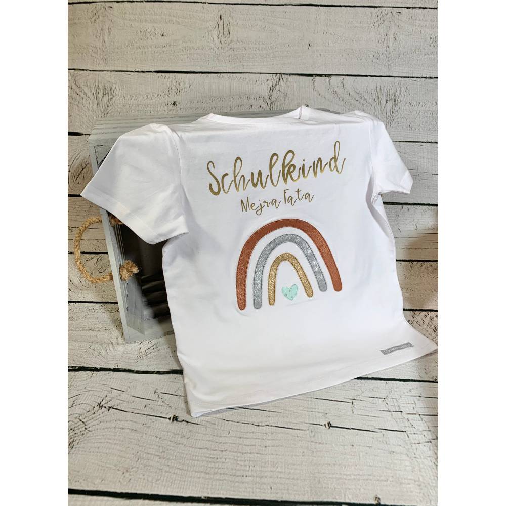 Mädchen T-Shirt Schulkind mit Regenbogen aus Kunstleder Bild 3
