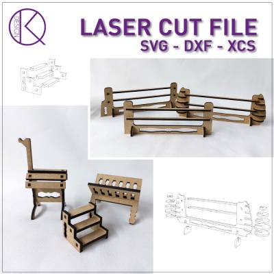 Stall Zubehör, Hindernisse, Treppe, Futterkrippe, Sattelständer, Pferd - Lasercut Datei, XTool M1