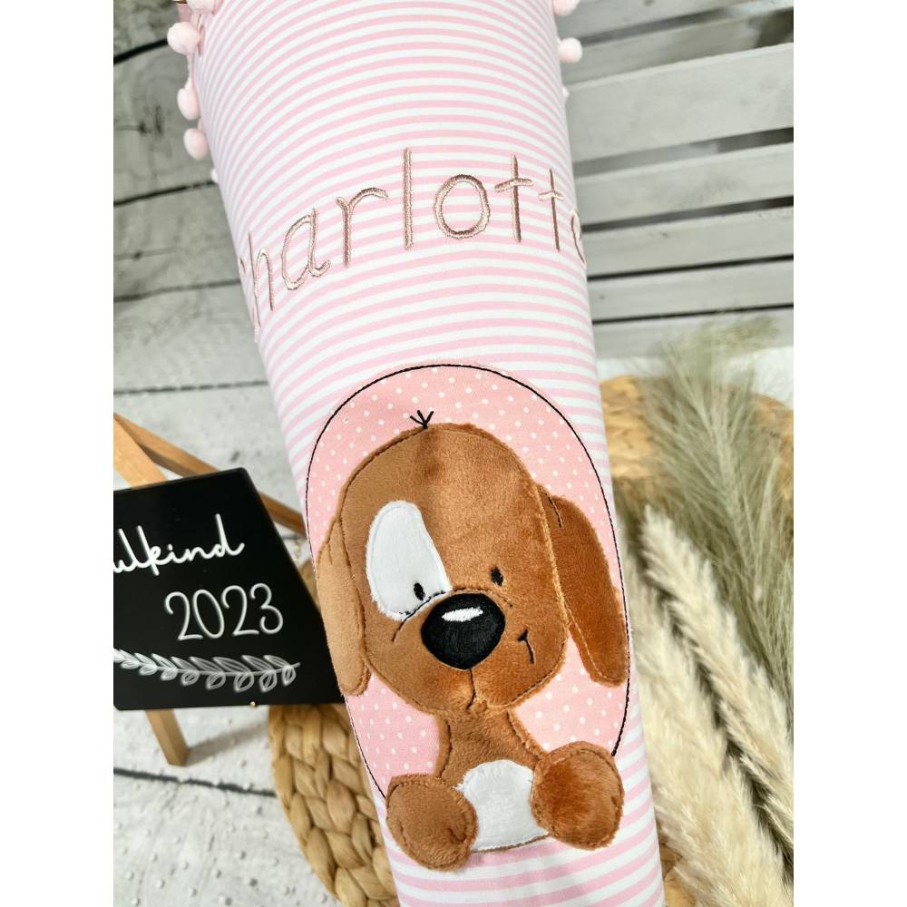 Mädchen Schultüte mit flauschigem Hund Fridolin aus Stoff 70 cm Bild 2