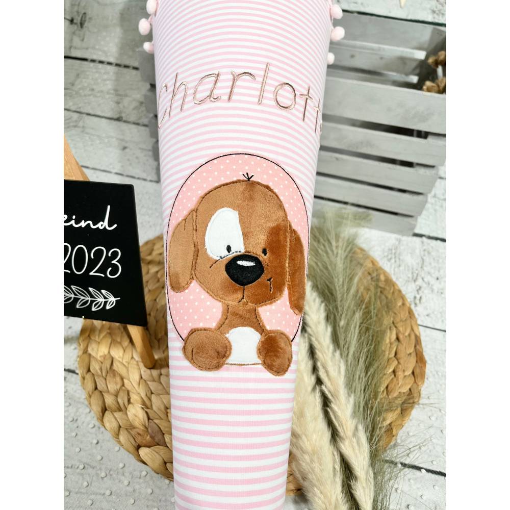Mädchen Schultüte mit flauschigem Hund Fridolin aus Stoff 70 cm Bild 3