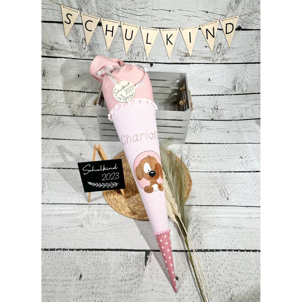 Mädchen Schultüte mit flauschigem Hund Fridolin aus Stoff 70 cm Bild 5