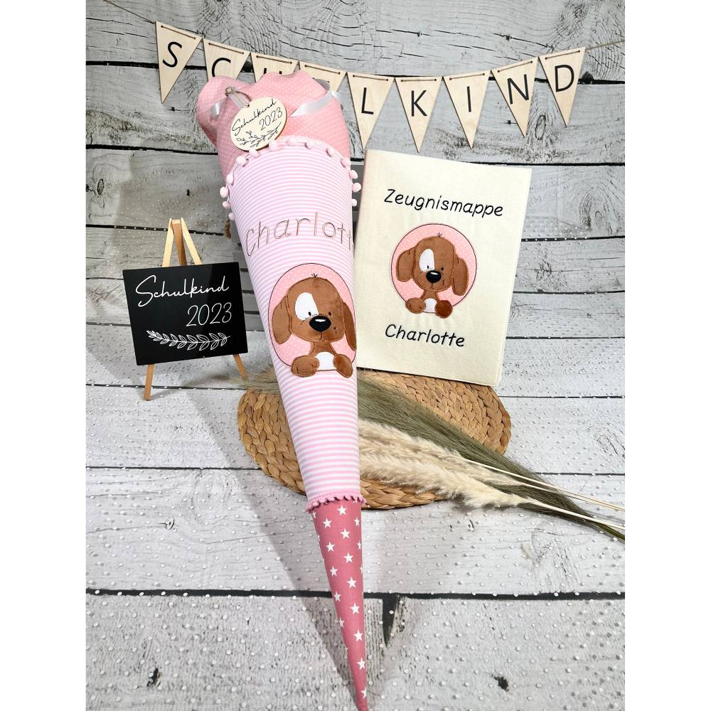 Mädchen Schultüte mit flauschigem Hund Fridolin aus Stoff 70 cm Bild 7