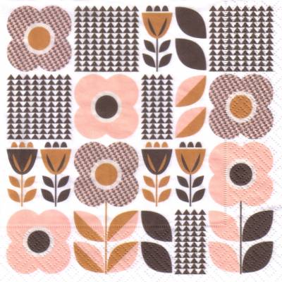 20 Lunchservietten Florale Elemente, 70er Vintageblumen im geometrisch-nordischen Design