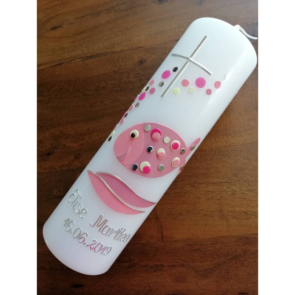 Taufkerze Fisch Bubble Dots