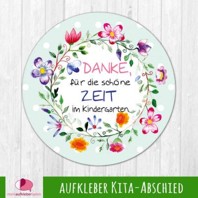 Aufkleber Kindergarten Abschied | Danke, für die schöne Zeit im Kindergarten - Blumenkranz