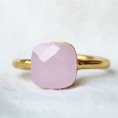 Ring Chalzedon vergoldet Sterlingsilber Edelsteinring größenverstellbar 