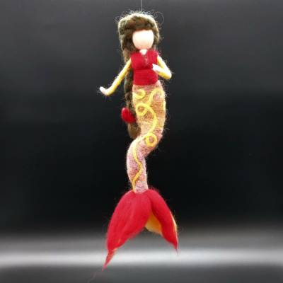 Wassernixe MARE - Filzfee Elfe rot Meerjungfrau Mobile Deko Kinderzimmer Merino Geschenk Einhorn 