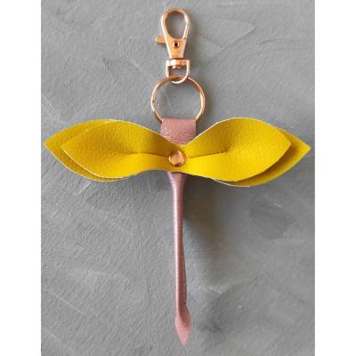 Libelle - Taschenbaumler, Schlüsselanhänger, Taschenanhänger aus Kunstleder in Sonnengelb, Rosa Metallic und Rosé