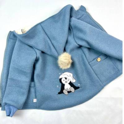 Walkjacke in rauchblau aus 100% Schurwolle, voll gefüttert, Kinderjacke, Winterjacke, Wolljacke