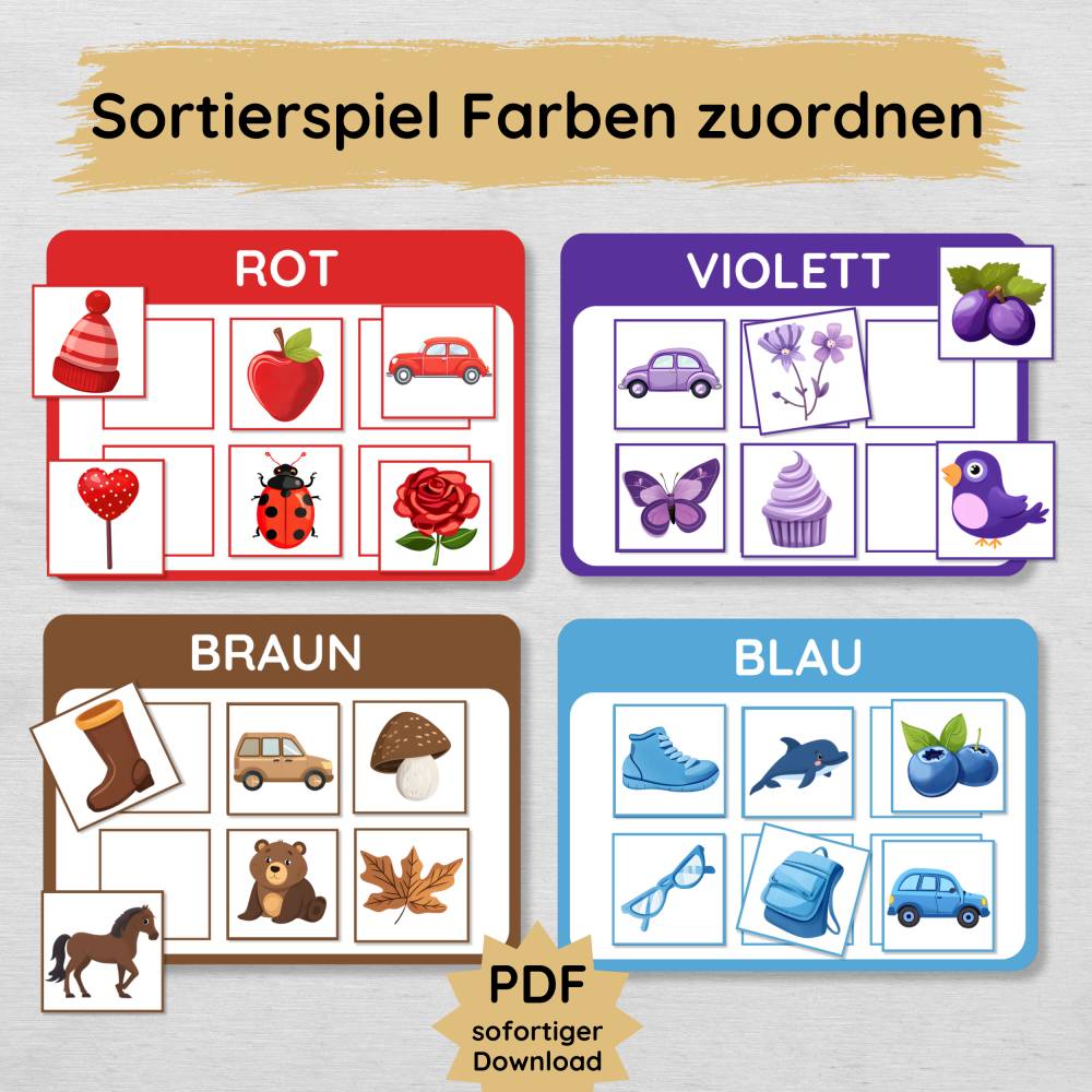 Farben lernen Sortierspiel für Kinder zum Ausdrucken, Lernspiel Kita