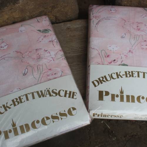 4 tlg. Vintage Bettwäsche PRINCESSE rosa weiß geblümt Originalverpackt 80er 90er Jahre