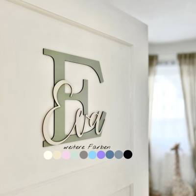 Türschild aus Holz personalisiert mit Name, Namensschild für Kinderzimmer, Schriftzug, Dekoration, Wanddekoration