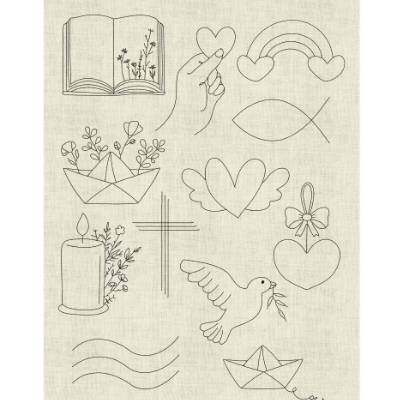 Stickdatei Taufe, Kommunion, Hochzeit Lineare Art Set 951