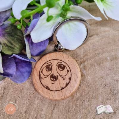 Schlüsselanhänger crazy faces 4 – Graviert, Holz & Metall, ca. 75x40mm
