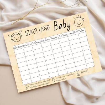 Stadt Land Fluss – Baby Edition Spielvorlage: Das perfekte Ratespiel für unvergessliche Babypartys