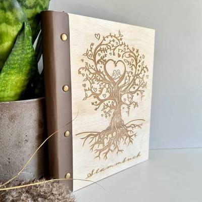 Stammbuch mit Ledereinband, Gravur Liebesbaum, Behördenformat, Familienbuch