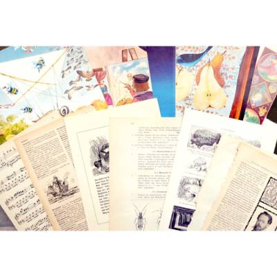 25 vintage Buchseiten mit Text und Bildern für Junk Journal und Scrapbooking, buntes Papier-Set aus Bilderbüch