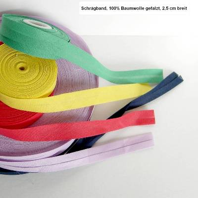 Schrägband Baumwolle gefalzt 45/25 mm – Einfassband, Schrägstreifen, Kantenband einfarbig