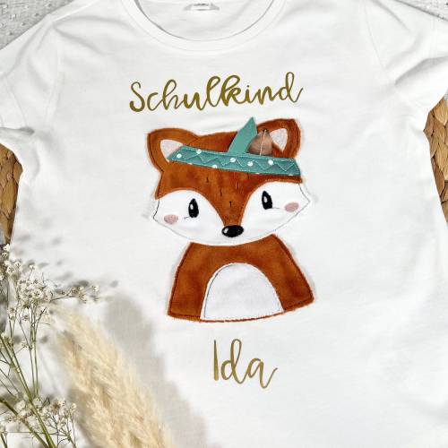 Mädchen T-Shirt Schulkind mit flauschigem Fuchs Fuchsmädchen Foxi