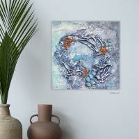 Einzigartiges abstraktes Kunstwerk in Blau und Bronze - Handgemaltes Mixed-Media-Gemälde für moderne Wohnraum