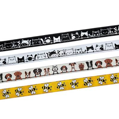 17 mm Webband mit Katzen, Hunden & Bienen – Hochwertige Webbänder für Tierfreunde, Lieferung am Stück