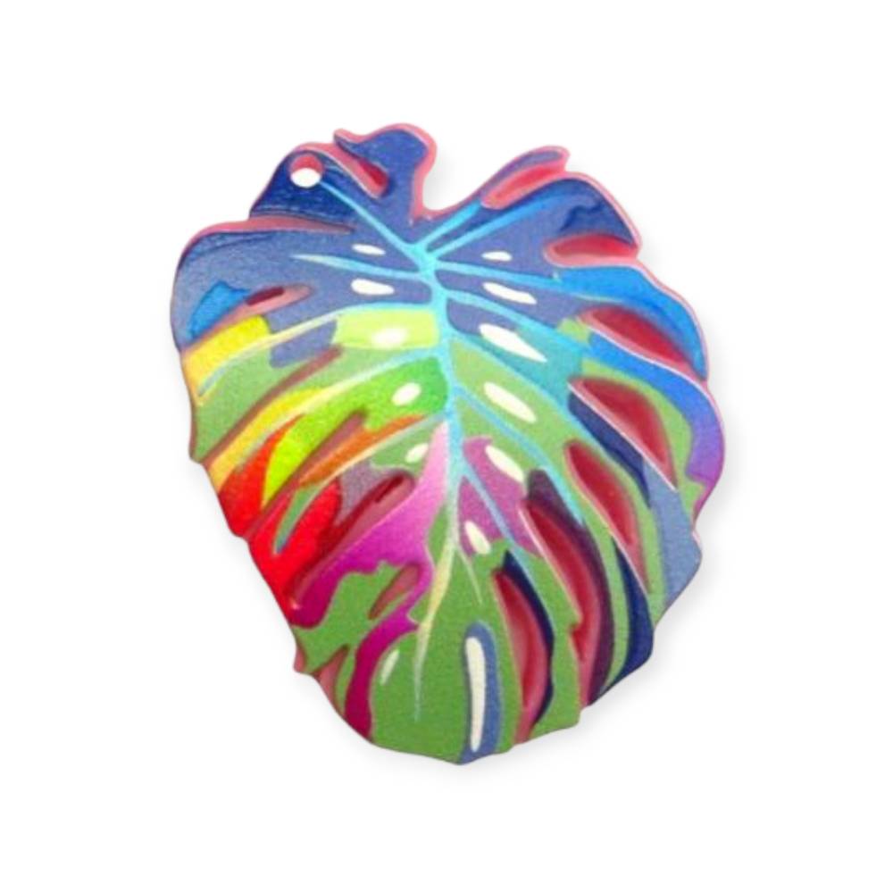 1/2 Anhnger Monstera- Bltter hawaiianisch bunt Acryl, 35,5x42,5mm