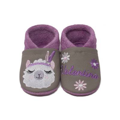 Krabbelschuhe mit Namen, Lamma, Lederpuschen personalisiert, Echtleder, Kindergartenschuhe personalisier