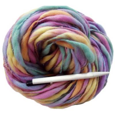 Handgesponnenes dickes Merinogarn 100g/64m, Strickwolle dick und dünn Pastelltöne, Nadelstärke ab 10mm, P