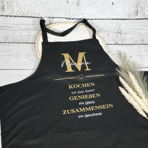 Schürze Kochschürze Grillschürze personalisiert Initialen Spruch KOCHEN GENIESSEN ZUSAMMENSEIN