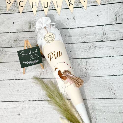 Mädchen Schultüte Pferd Pony Alma und Mädchen aus Stoff personalisiert 70 cm