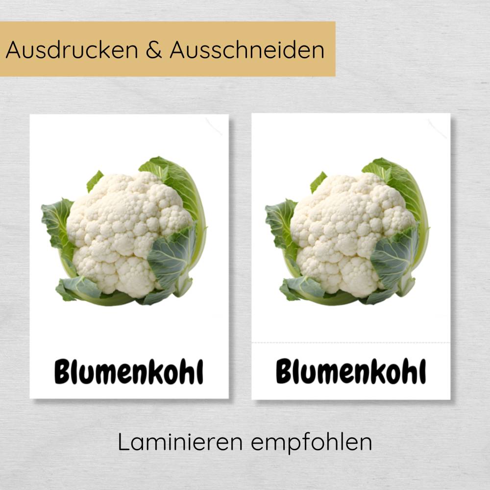 35 Gemüse Lernkarten für Kinder, dreiteilige Foto Bildkarten Gemüsesorten zum Lernen und Lesen üben Bild 4