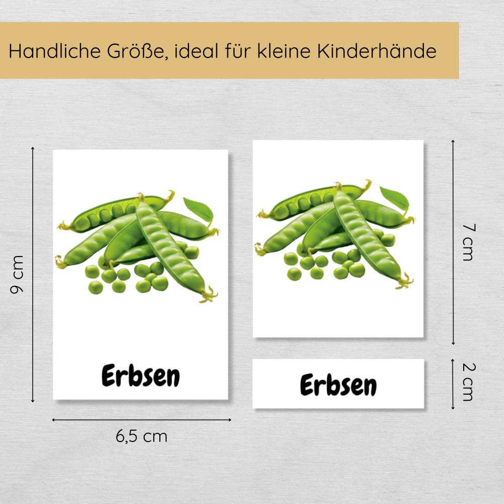 35 Gemüse Lernkarten für Kinder, dreiteilige Foto Bildkarten Gemüsesorten zum Lernen und Lesen üben Bild 6