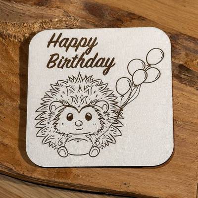 Happy Birthday Glückwunschkarte, Untersetzer, zum Geburtstag, Igel mit Luftballon