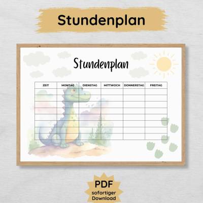 Dino Stundenplan für Kinder zum Ausdrucken, Geschenk zur Einschulung für Jungs