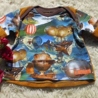 Langarmshirt Gr. 80 mit Ballonfahrer-Druck & weichem Cord-Jersey
