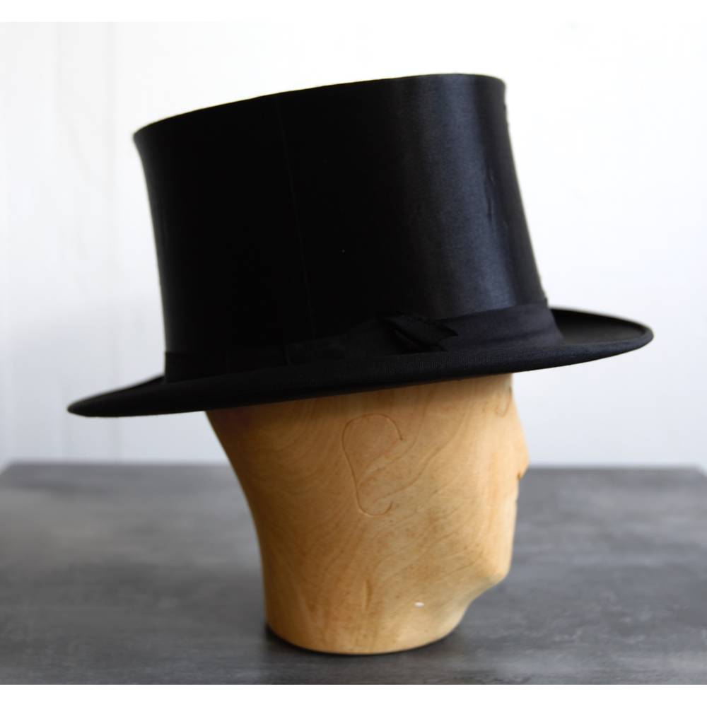 Chapeau Haut-de-forme Gothique Cylindre Noir – Vrais Cheveux – Taille 55, Hauteur 10cm
