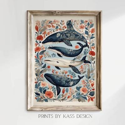 Wale im skandinavischem Stil, digitaler Kunstdruck