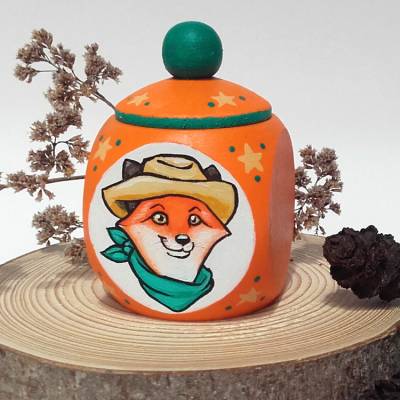 Milchzahndose Zahndose bemalt mit Fuchs-Cowboy, Schatzdose handbemalt mit Wunschtext