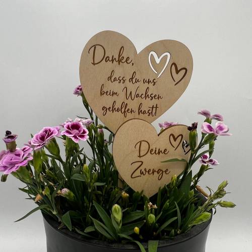 Blumenstecker aus Holz personalisiert – Abschiedsgeschenk für Erzieherin, Kindergarten & Schule