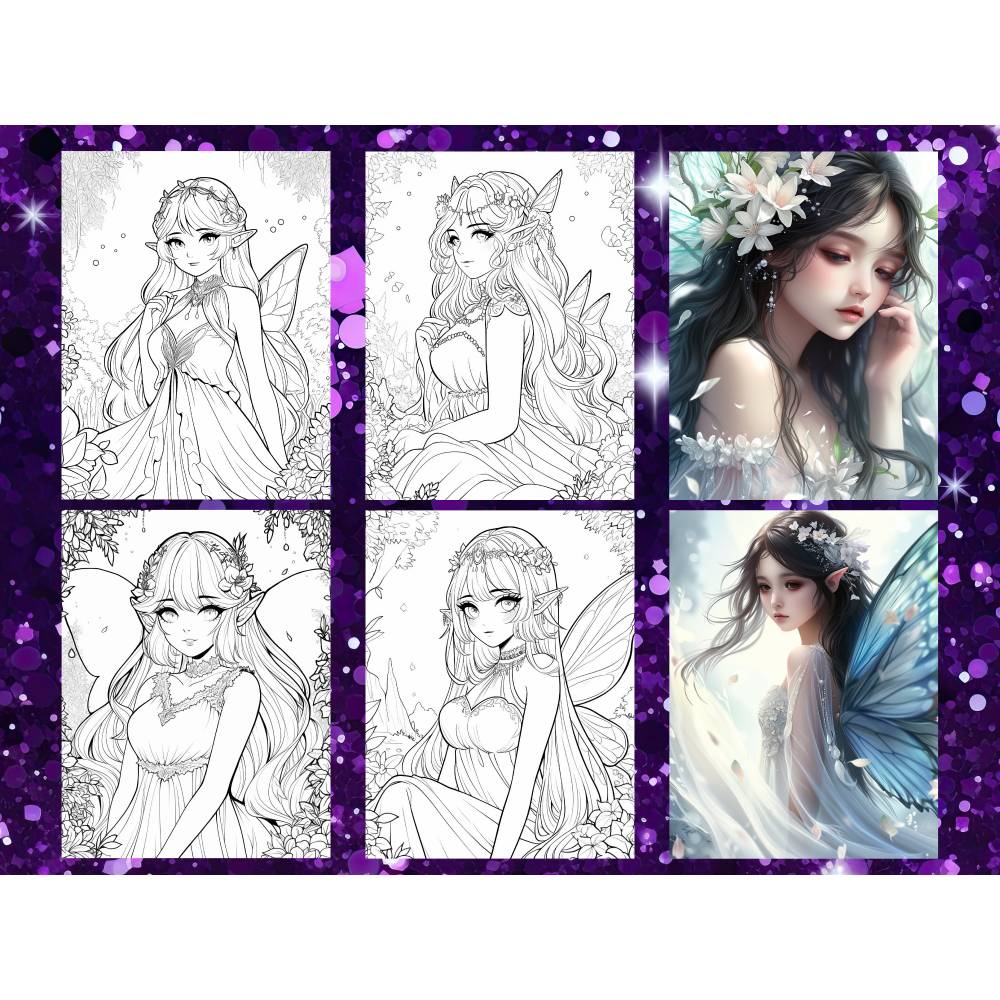 Feen Prinzessinnen Malbuch 1 mit 250 Seiten zum ausdrucken PDF Bild 2