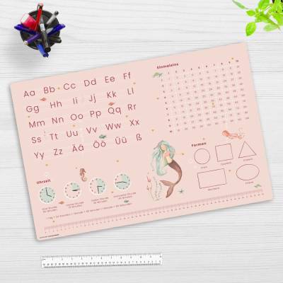 Schreibtischunterlage – Meerjungfrau – abc und einmaleins  – 60 x 40 cm – aus hochwertigem Vinyl – Made in Germany!