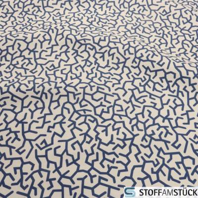 Stoff Baumwolle Polyester ecru Labyrinth kobaltblau kaschiert weich Polster