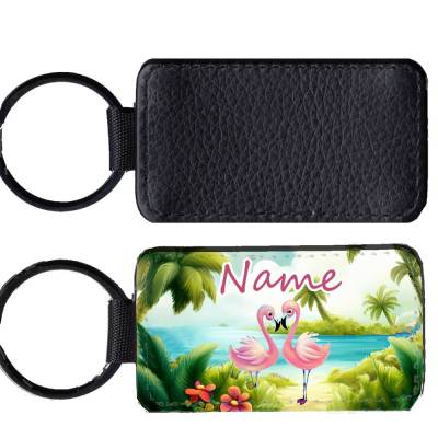 Kunstleder Schlüsselanhänger mit Name/ Flamingo / personalisierbar