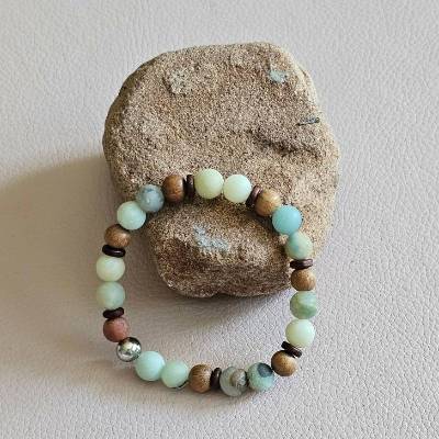 Perlen-Armband, Jaspis, Sandelholz, Halbedelstein, elastisch, unisex, Armband