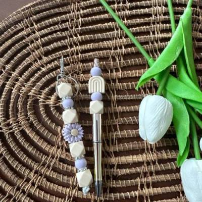 Schlüsselanhänger mit Kugelschreiber / Perlenkugelschreiber im Set mit Schlüsselanhänger / Perlen/ Geschenk Set