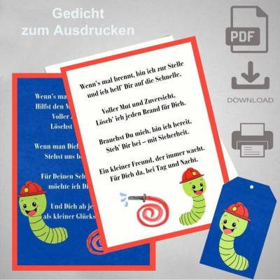 Gedicht für Feuerwehr Glückswürmchen, PDF, JPG download