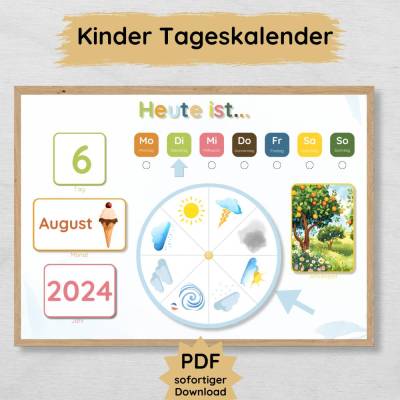 Tageskalender für Kinder zum Ausdrucken inkl. Wetterrad, Kinder Kalender