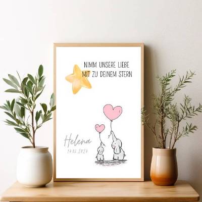 Digitale Datei Sternenkind Erinnerung Poster "Elefant mit Ballon" Abschied nach Fehlgeburt - Todgeburt - Kindstod