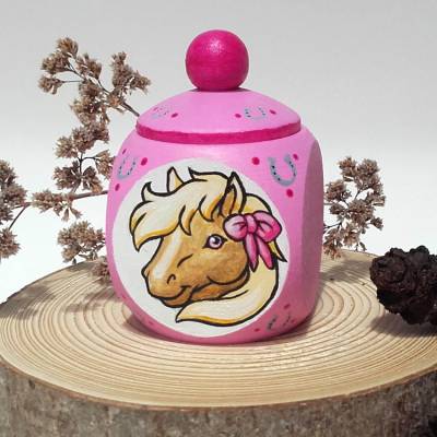 Milchzahndose Zahndose bemalt mit Pony oder Pferd, Schatzdose handbemalt mit Wunschtext