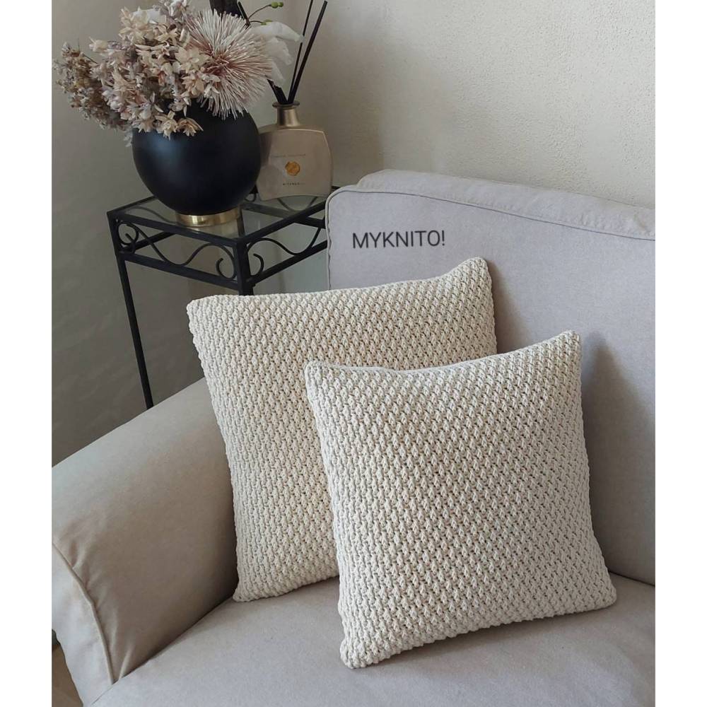 Strickkissen, Baumwolle, creme, Dekokissen, gestrickt, Kissenhülle, Boho Style